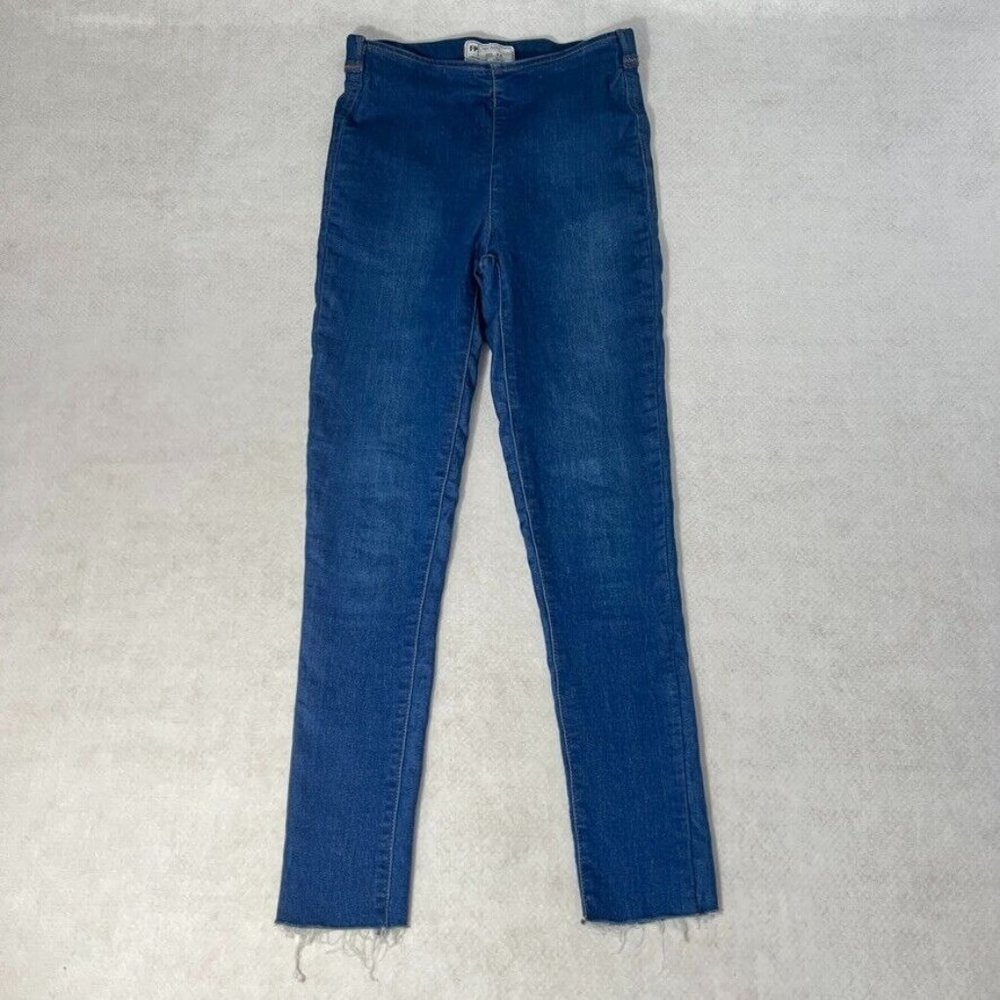 Free People Womens Jeans Size 25 Pull-On Elastic Waist Hi-Rise Skinny Raw Hem